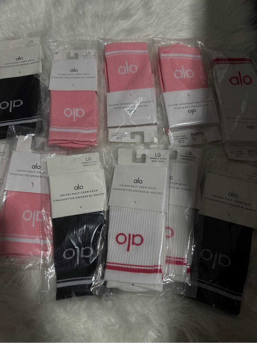 ALO Yoga Men’s Crew Socks - Pink, White & Black Variety Pack